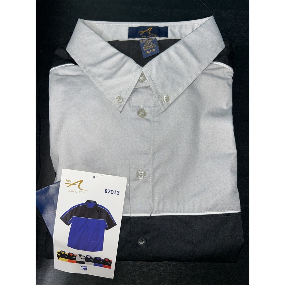 Ash City Bowling Shirt Mens X-Large Black & Silver Short Sleeve‎ Button Down